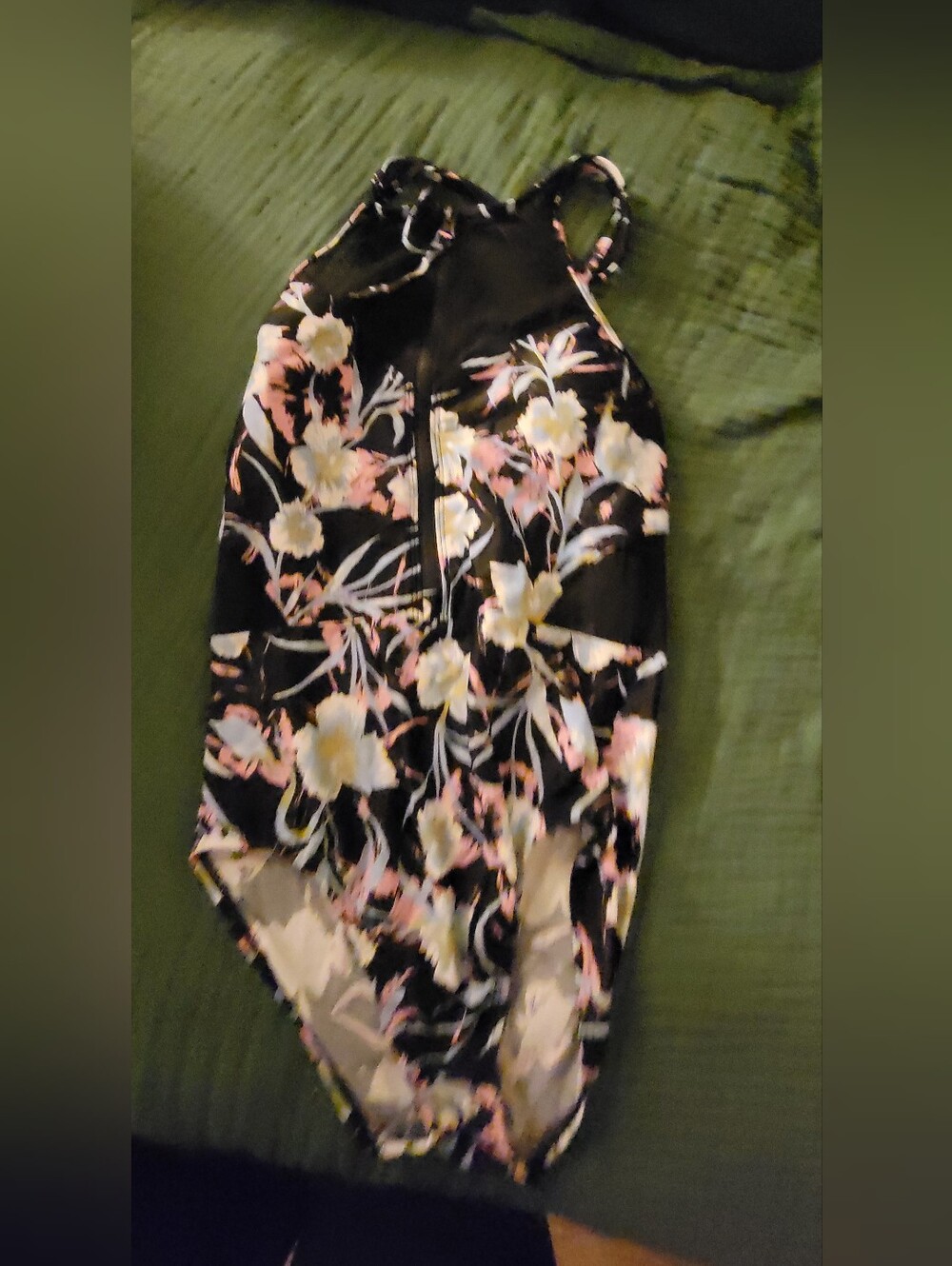 Speedo Floral High Neck One Piece Swimsuit Size 8 Zip Front Mesh Inset Black